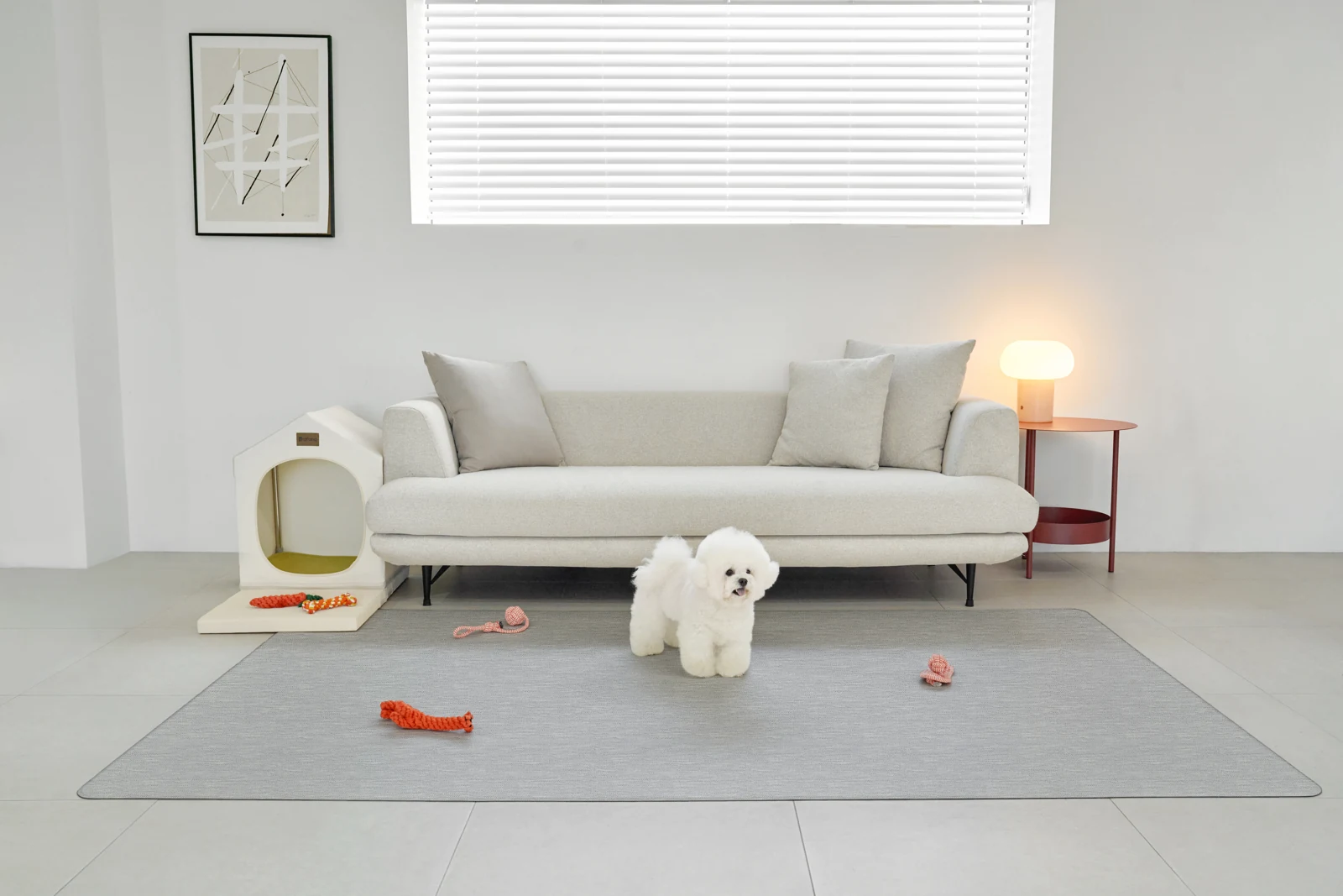 Pet Play Mat Brick Grey กับสุนัข
